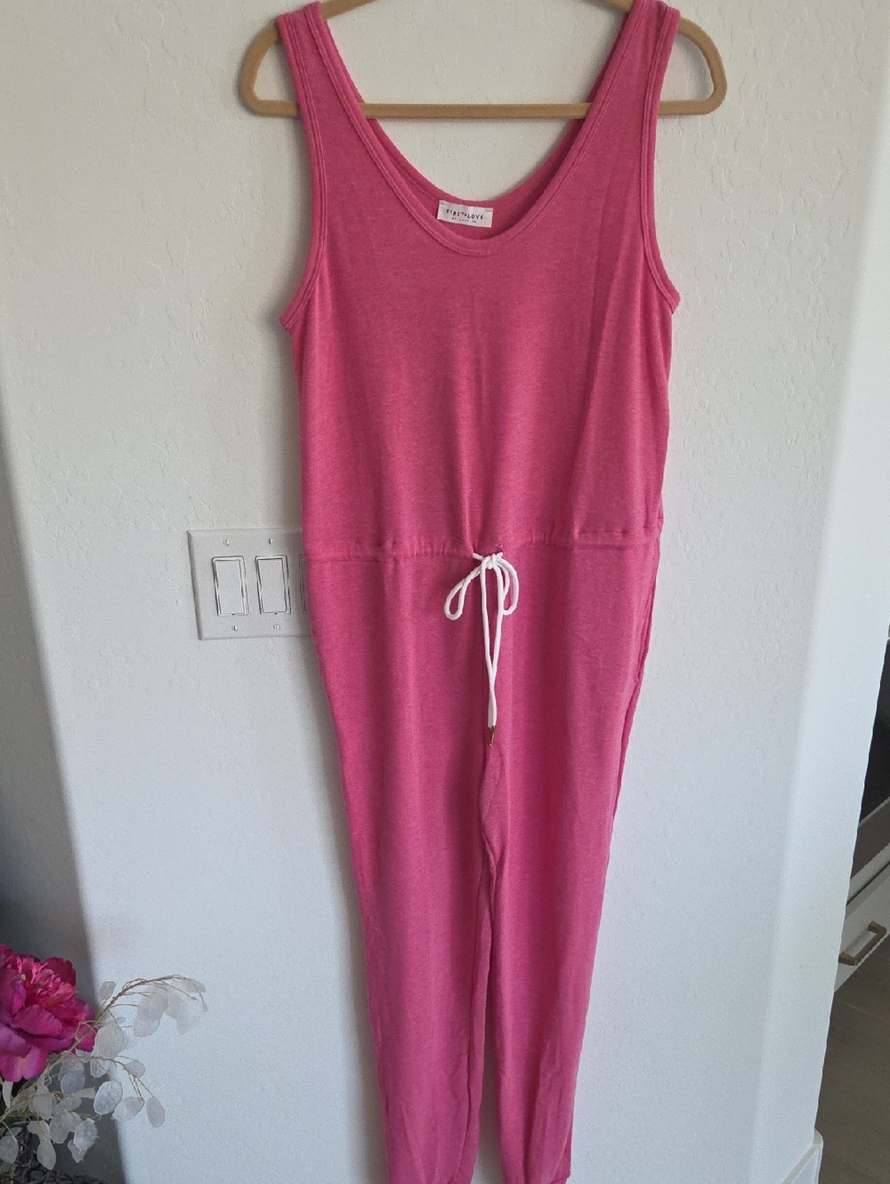 First Love Pink Sleeveless Drawstring Jumpsuit